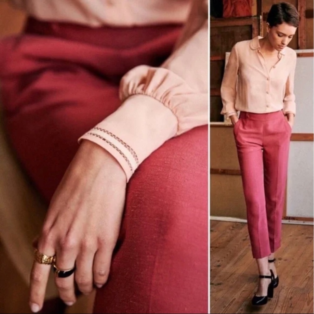 Sézane Georges Trousers in Pink/Salmon.